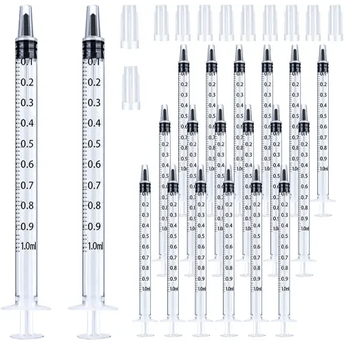 20 Pack 1ml Syringe with Cap for Liquid, 1cc Plastic Small Syringes with Cover, Non-Sterile, No Needle