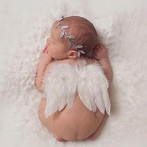 Holibeat 0-6M Baby Christmas White Fairy Feather Angel Wings with a Headband Newborn Xmas Photography Posing Props (White)