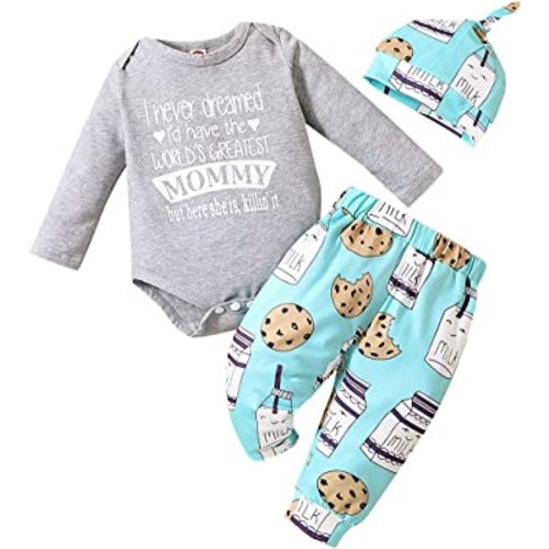 Newborn Infant Baby Clothes Long Sleeve Romper + Pants + Hat 3PCS Outfits Set