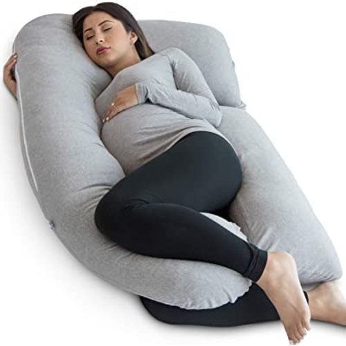 Pharmedoc Pregnancy Pillows, U-Shape Full Body Pillow – Jersey Cover Grey – Pregnancy Pillows for Sleeping – Body Pillows for Adults, Maternity Pillow and Pregnancy Must Haves
