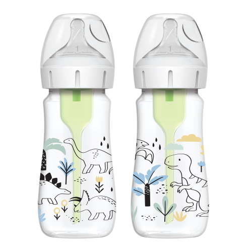 Dr. Brown's Anti-Colic Options+, Wide-Neck, Dino Decos Baby Bottle, 2pk, 9oz, 0m+
