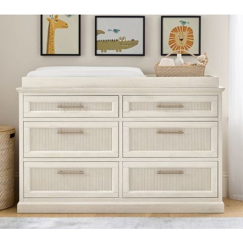 Blake 6-Drawer Dresser & Topper Set (56w x 19"d) (BLEACHED BONE)