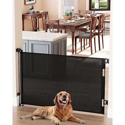 Cumbor Baby Gate Retractable Gates for Stairs, Mesh Dog Gate for The House, Wide Pet Gate 33" Tall, Extends to 55" Wide, Long Child Safety Gates for Doorways, Hallways, Cat Gate Indoor/Outdoor(Black)