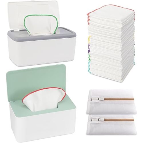108 Packs Flannel Cloth Baby Wipes with Dispenser, Reusable Natural Skin-friendly Baby Wipes, Body Face Hand Washcloth Essential for Cloth Diapers 8x8 inch
