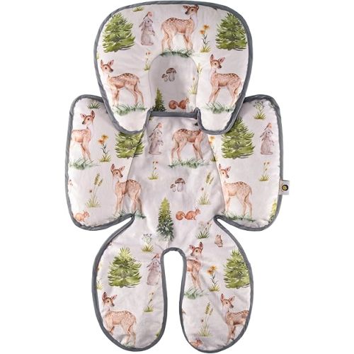 Infant Car Seat Insert, Baby Carseat Head Body Support for Newborn Girls Boys, 2-in-1 Reversible Extra Soft Baby Car Seat Cushion for Carseats, Strollers, Bouncer Swing, Woodland Animal