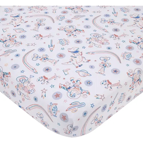 Disney Toy Story Blue, Orange, and White, Woody, Buzz, and Jessie Super Soft Nursery Fitted Crib Sheet