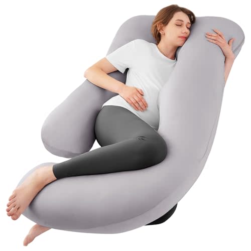 Sasttie Pregnancy Pillows for Sleeping, U Shaped Cooling Full Body Pillow with Removable Cover, Pregnant Women Must Haves, Maternity Essential, Light Grey