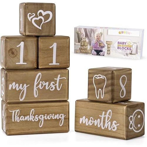 Baby Monthly Milestone Blocks for Boy or Girl, Milestones Age Photo Block Set for Baby Shower, Pregnancy Countdown, 7 Pcs