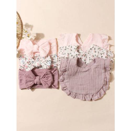 3pcs Soft And Stretchy Baby Headbands Set + 3pcs Candy-Colored Baby Drool Bibs Set Love Valentine for Sale Australia| New Collection Online| SHEIN Australia