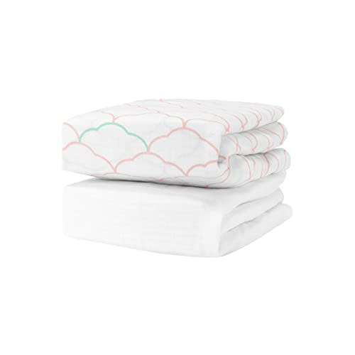 Newton Baby Organic Fitted Crib Sheets (2-Pack) - Ultra Breathable and Soft, 100% Organic Muslin Cotton, Dreamweaver Print in Blush Coral + Solid White, Fits All Standard Cribs