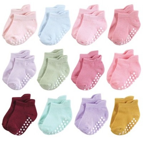 Hudson Baby Infant Girl Non-Skid No-Show Socks, Multi Girl, 2-4 Toddler
