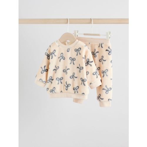 Cream/Grey Soft Velour Bow Print Jumper and Trousers Set (0mths-2yrs)