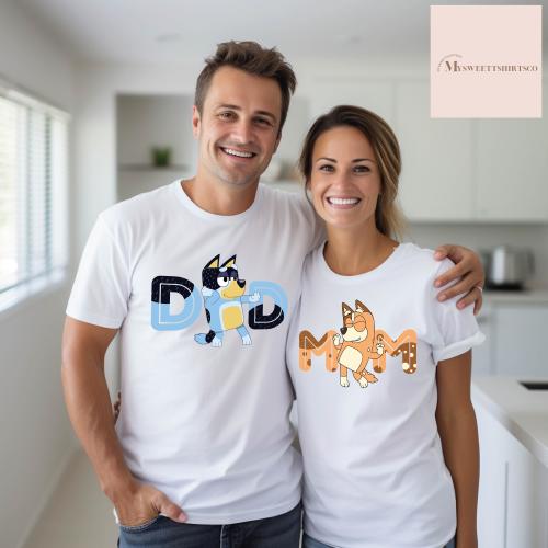Custom Bluey Family Matching Tshirt,Personalized Bluey Dog Gift for Mom Dad Sister Brother,Bluey and Bingo,Custom Bluey Birthday Party Shirt