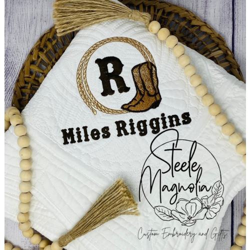 Western Cowboy Name Baby Heirloom Quilt Custom Baby Blanket Embroidered Baby Quilt Personalized Baby Blanket Baby Shower Gift Cowboy Nursery