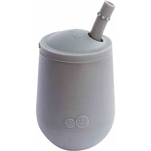 ezpz Mini Cup + Straw Training System - 9 Months+ (Gray) - 100% Silicone Training Cup for Infants + Toddlers - Designed by a Pediatric Feeding Specialist