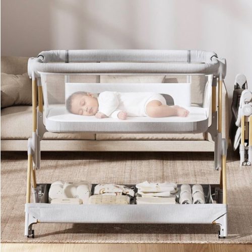 ANGELBLISS Baby Bassinet, 3-in-1 Bedside Bassinet for Baby, One-Touch Foldable Baby Crib for Newborn with Full-Mesh Sides & Adjustable Height, Mattress & Storage Bag