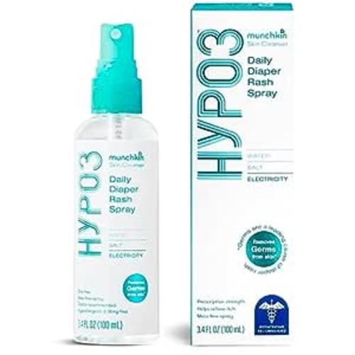 Amazon.com : Munchkin® HYP03™ No Rub Daily Diaper Rash Spray with Hypochlorous, Award Winning, Removes Rash Causing Germs, Easy Application vs. Messy Creams, 100% Natural, 600 Sprays : Baby