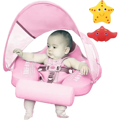 Mambobaby Float with Canopy Size Improved Non Inflatable Infant Baby Pool Float Smart Mambo Float Swim Trainer Add Tail Baby Swim Float Mambo Baby Float Solid Air Free Water Waist Swimming Ring