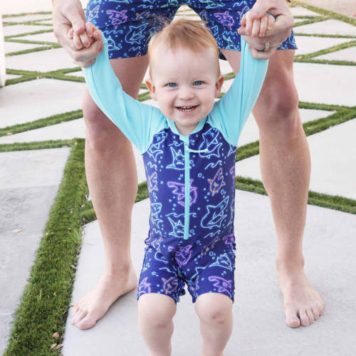 Long Sleeve Rash Guard Swim Romper Shortie | Glow Fins