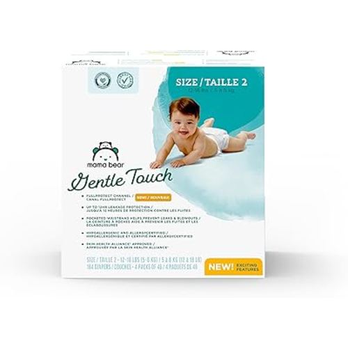 Amazon Brand - Mama Bear Gentle Touch Diapers, Size 2, 184 Count (4 packs of 46)