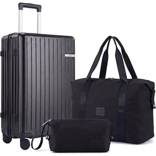 Hoteel Luggage Sets 3 Piece, 4-Yr Warranty, PC+ABS Suitcases with Wheels and Side Hook, Hardshell 20 inch Luggage with Duffel Bag Travel Bag, Black(20/DB/TB)