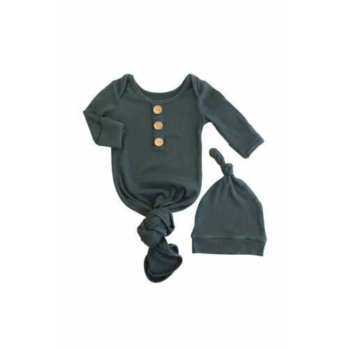 Forest Green Ribbed Bamboo Baby Knot Gown & Hat