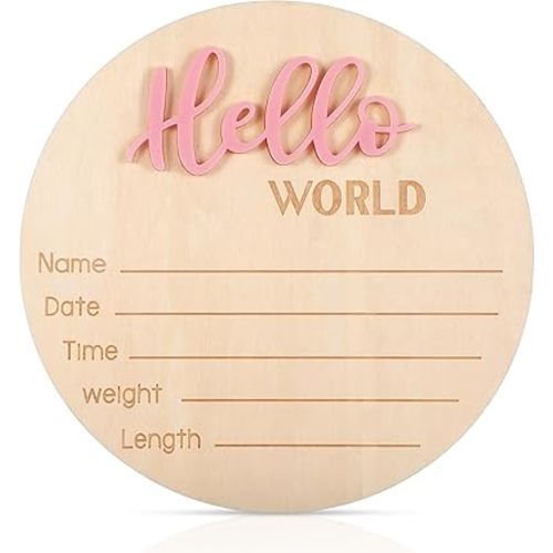 Baby Announcement Sign 5.91 Inch Hello World Newborn Sign Welcome Baby Name Sign Newborn Announcement Sign Birth Announcement Sign For Hospital Photo Props Baby Shower Nursery(Pink)