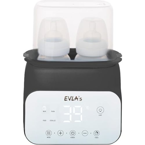 EVLA’S Baby Bottle Warmer, Multi-Function Feeding Bottle Warmer, Fast and Accurate Breastmilk and Formula Milk Warmer with Timer, Defrost, Keep Warm, Baby Food Jar Heating Functions, Dark Gray