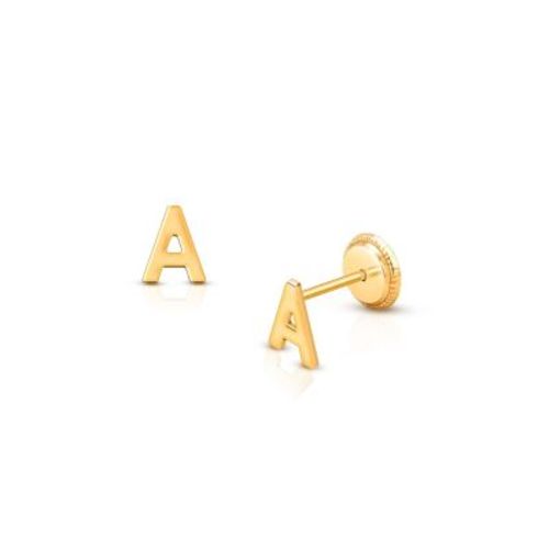 Girls' 14K Gold Tiny Initial Studs Screw Back Earrings - Little Kid, Big Kid