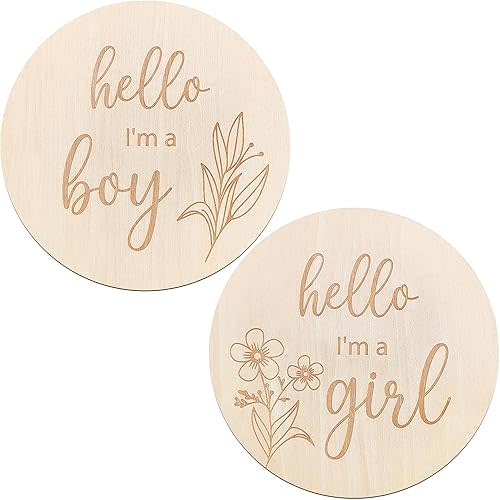 ZIEYOMI Double Sided Gender Reveal Welcome Baby Birth Announcement, Boy Or Girl Sign, Pregnancy Announcement, He Or She Photo Prop, Gift for Baby Gender Reveal Shower, Nursery Decorations