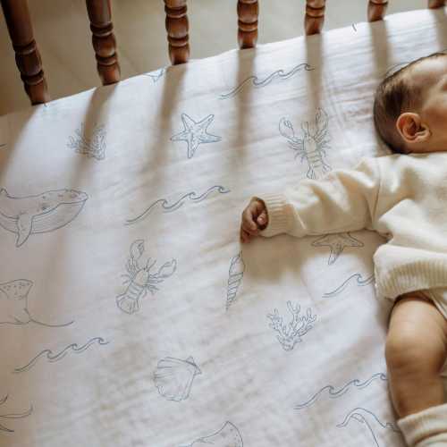 Ocean Theme Nursery Crib Sheet Name Personalized Coastal Under the Sea Nursery Decor Bedding Fitted Crib Sheet Ocean Baby Crib Sheet Boy