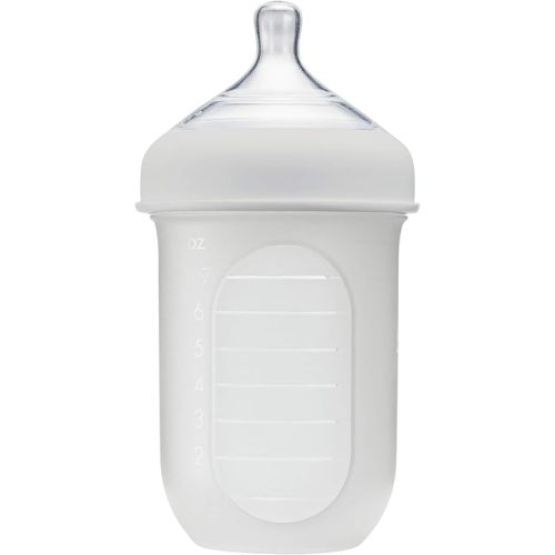 Boon Nursh Reusable Silicone Baby Bottle with Collapsible Silicone Pouch Design - Everyday Baby Essentials - Stage 2 Medium Flow Baby Bottles - Gray - 8 Oz