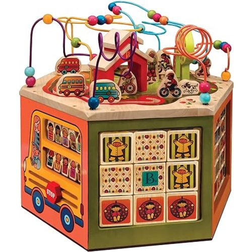 B. toys – Youniversity – Wooden Activity Cube – Developmental Learning Center – Toys for Toddlers, Kids – Alphabet, Numbers, Shapes – 12+ Months