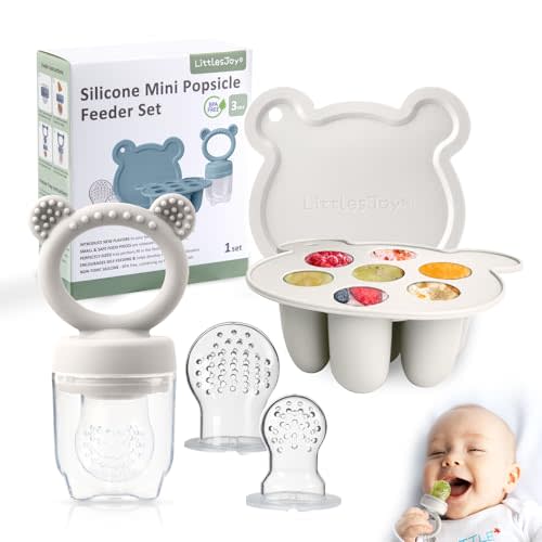 LittlesJoy Baby Teething Relief teether, Breast Milk Popsicle Mold for purees .Silicone Baby Fruit Food Feeder for Safe Infant Self Feeding, BPA Freefor 3 Month+, (Light Grey)