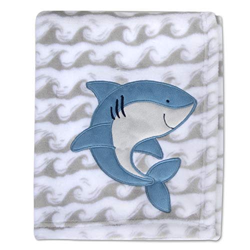 Plush Fleece Throw and Receiving Baby Blankets for Boys and Girls 30x36 (Happy Shark)