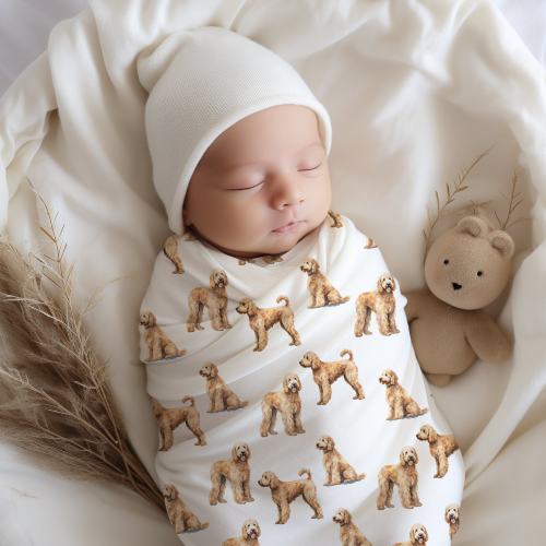 golden doodle Baby Swaddle Blanket, Baby Gift, Dog Nursery, Puppy Nursery, doodle Mom, poodle Mom,  Golden Doodle Baby, Baby Shower Gift