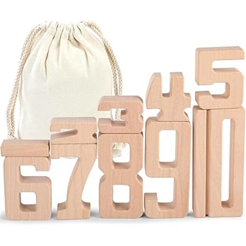 Wooden Numberblocks Toys, 10 Pcs Number Blocks Toys for Kids, Large Number Block 1-10, Digital Building Blocks, Stacking Number Toys for Kids Ages 3-5 Up, Preschool Learning Activities
