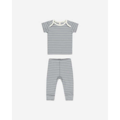 Ribbed Short Sleeve Tee + Legging Set || Blue Pinstripe