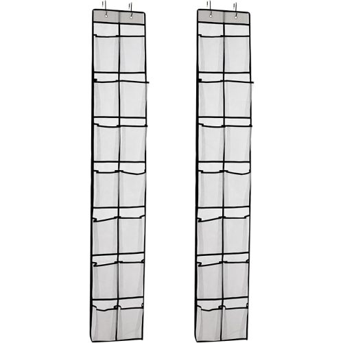 Over The Door Shoe Organizer, 14 Large Mesh Pockets Hanging Shoe Rack for Closet Organizers and Storage, White, 2-pack (white)