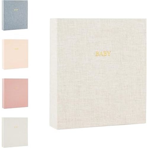 Sugar Paper Baby Keepsake Book, Memory Book from Pregnancy to First Year, Milestone Journal with Pocket Storage, Baby Shower Idea, Gender Neutral Gift, Cloth Hardcover, Flax