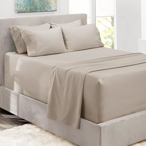 Hearth & Harbor Extra Deep Pocket King Size Sheets Sets - Fits Mattress 18-24 Inches Deep - Extra Deep Pocket Sheets - 6 Piece King Size Sheets - Linen