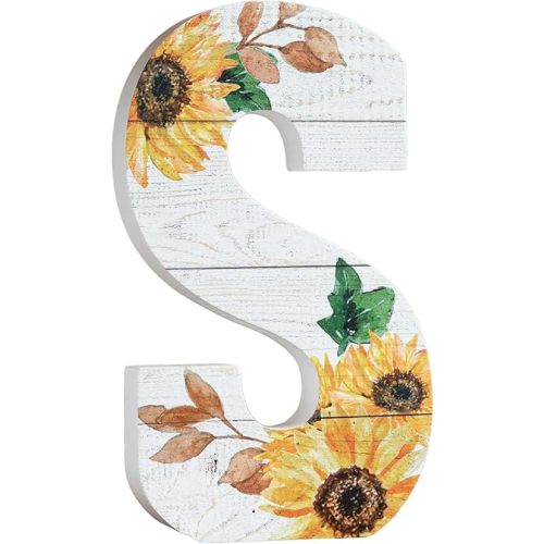 COLLECTIVE HOME - 10" Wood Lettes for Wall Decor, Sunflower Tabletop Alphabet Decoration, DIY Farmhouse Decor, Rustic Freestanding Monogram Block (S)