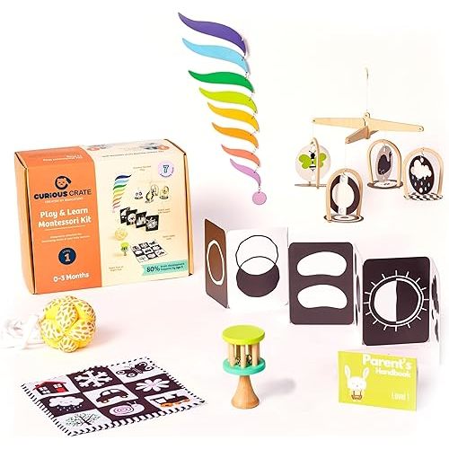 Montessori Toys Box for Newborns | 6 in 1 Sensory & Developmental Toys – Black & White Mobile, High Contrast Cards, Color Mobile | Early Learning Toy Set & Gifts for 0-3 Months
