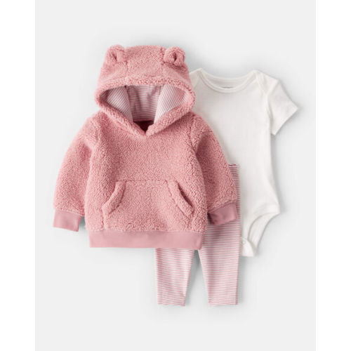 Baby Girl 3-Piece Bear Sherpa Long-Sleeve Bodysuit & Pant Set - Pink - Carter's | Carter's