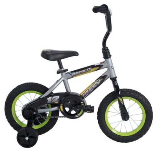 Huffy 12 in. Rock It Kids Bike with Training Wheels, Grey Matte and Lime, for Boys and Children Ages 3 and up