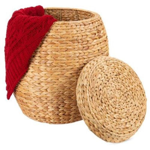 Best Choice Products Vintage Multipurpose Hyacinth Storage Organizer Tote Basket W/ Lid - Transparent White