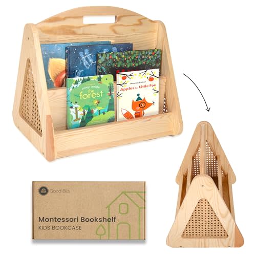 Double-Sided Montessori Bookshelf for Kids, Rattan Book Shelf for Playrooms, Nursery Book Shelves, Boho Bookcase