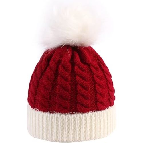 Christmas Hat Kids Knitted Santa Hat for Children Infant Baby Xmas Winter Holiday Party Dress up, 0 to 6 Years Old(Red)