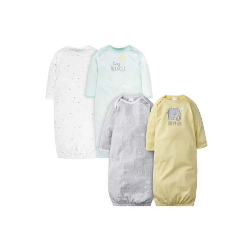 Gerber Baby Boy or Girl Gender Neutral Long Sleeve Gowns, 4-Pack, Preemie - 0/6 Months