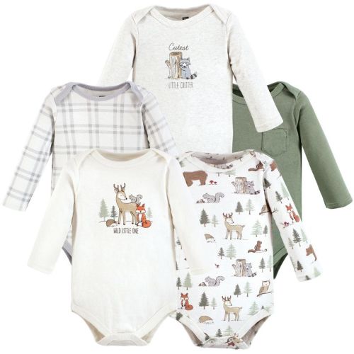 Hudson Baby Infant Boy Cotton Long-Sleeve Bodysuits, Forest Animals 5-Pack, Size: 3-6 months